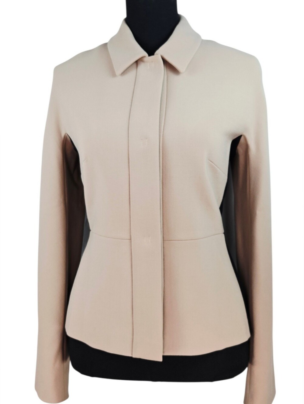 Max Mara Studio Wool Blend Hidden Snap Jacket Blazer Beige Black Size 10 - Picture 3 of 14